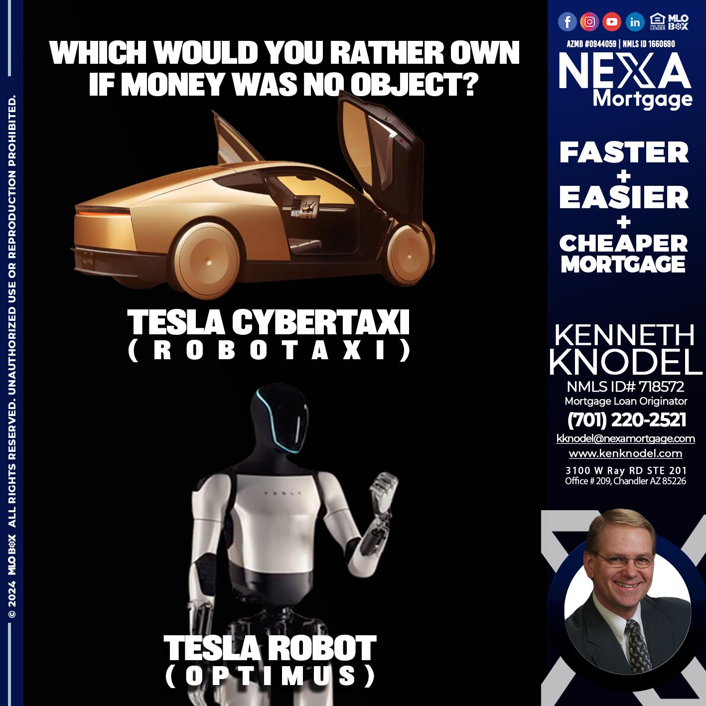 tesla cyber taxy vs tesla robot? - Kenneth Knodel -Mortgage Loan Originator
