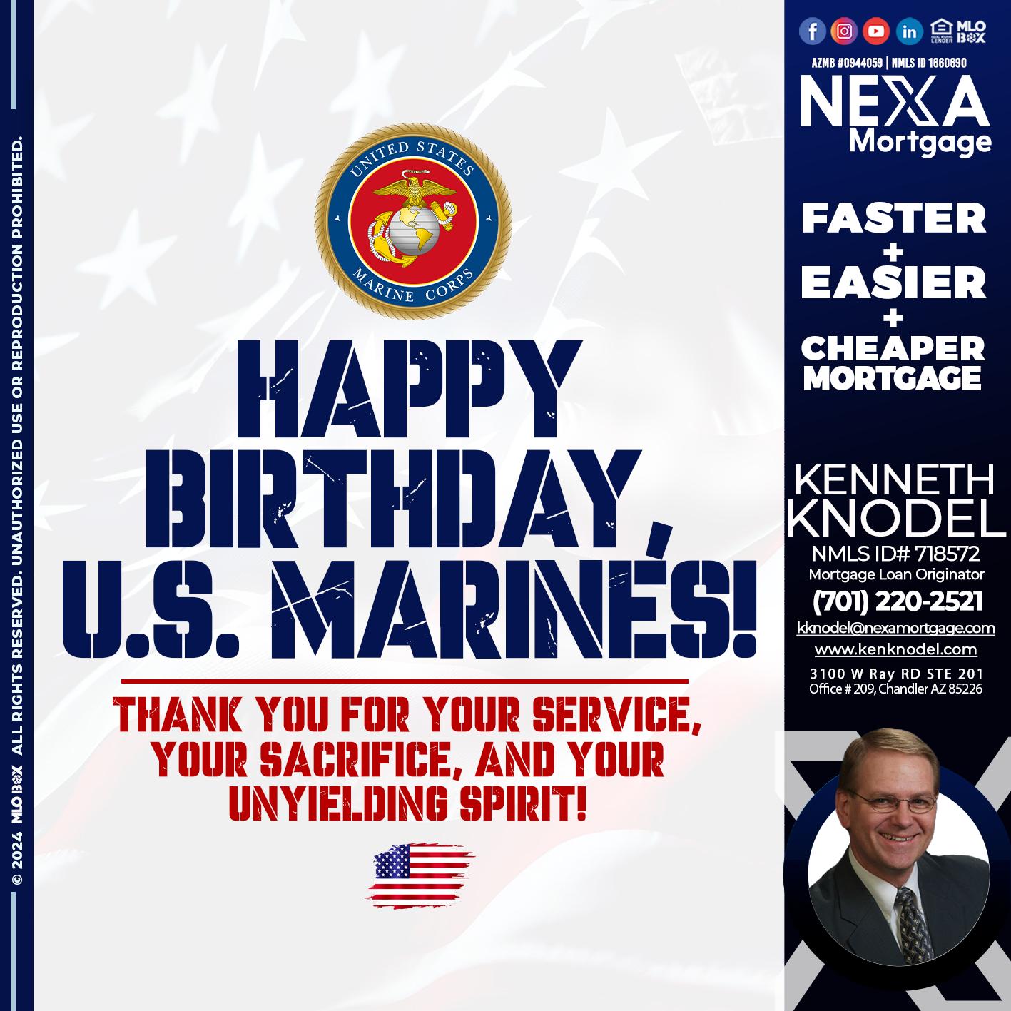 US MARINE BIRTHDAY - Kenneth Knodel -Mortgage Loan Originator