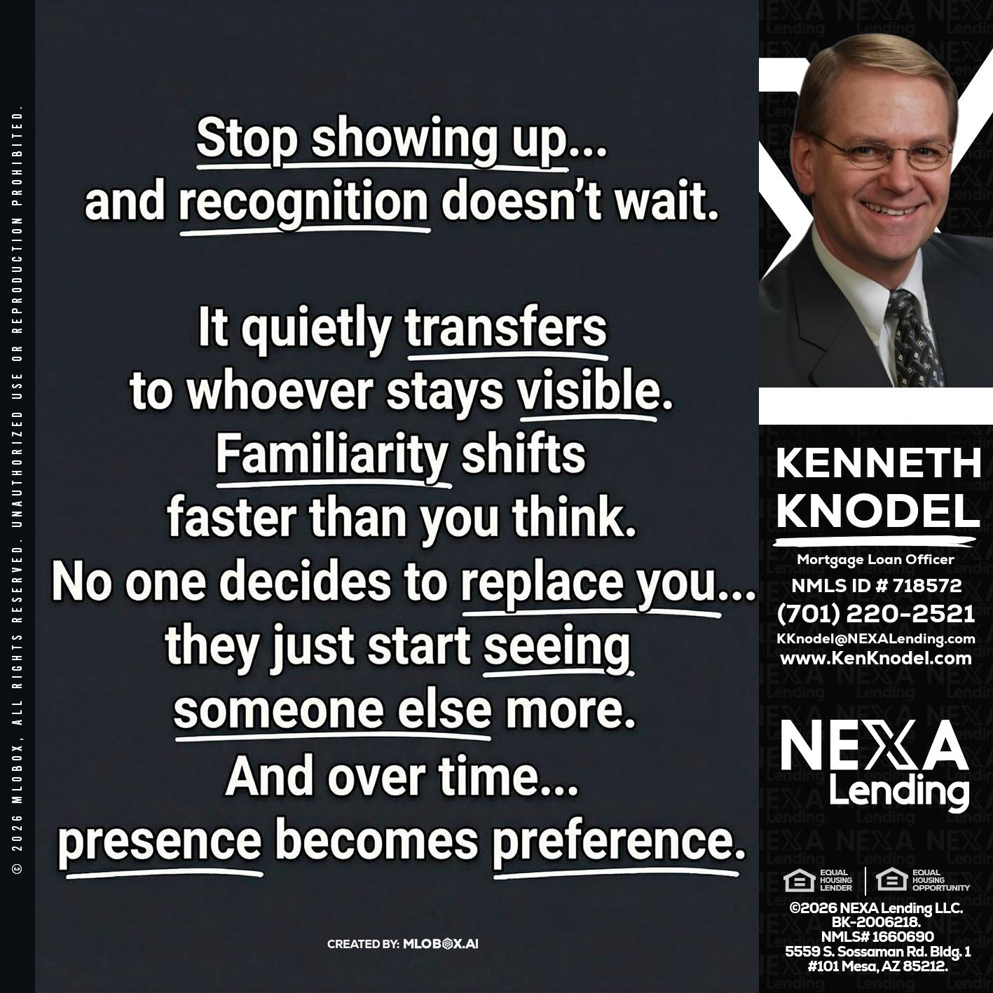 STOP SHOWING - Kenneth Knodel -Mortgage Loan Officer